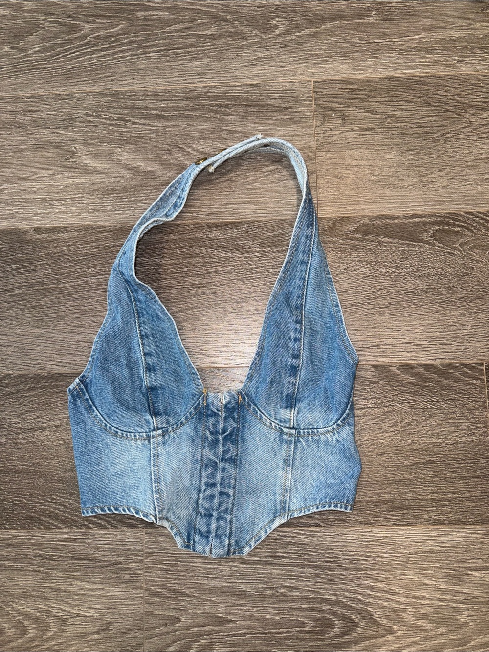 Edikted Denim Halter Corset Top - Light Blue